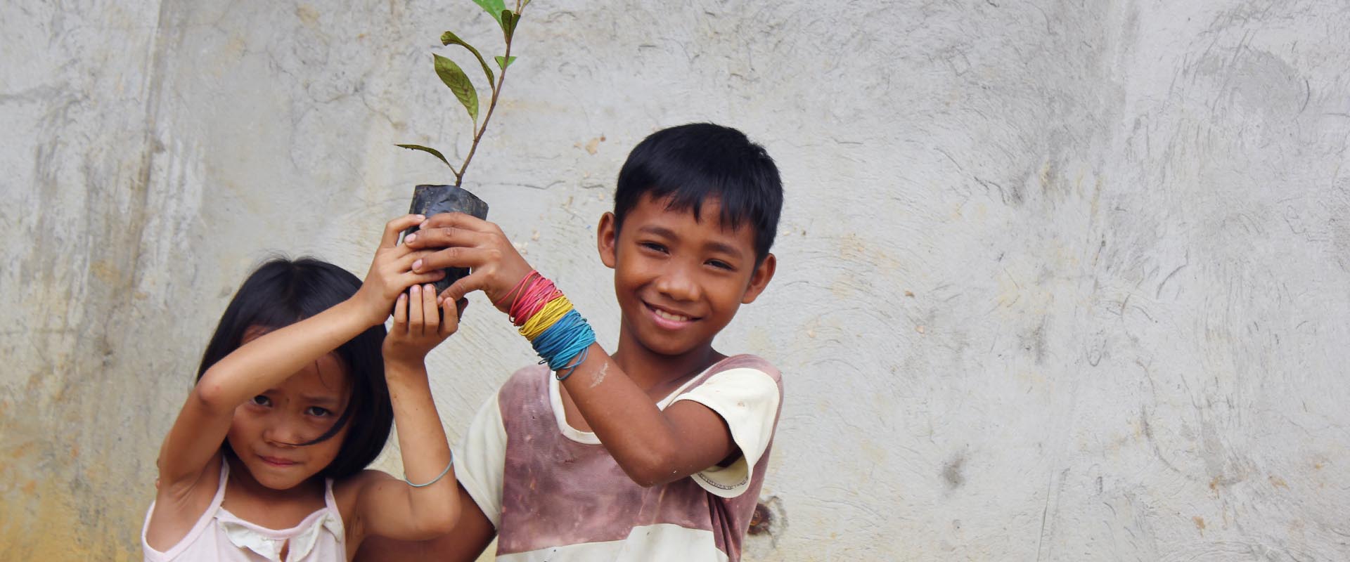 Kinder mit Setzling in der Hand